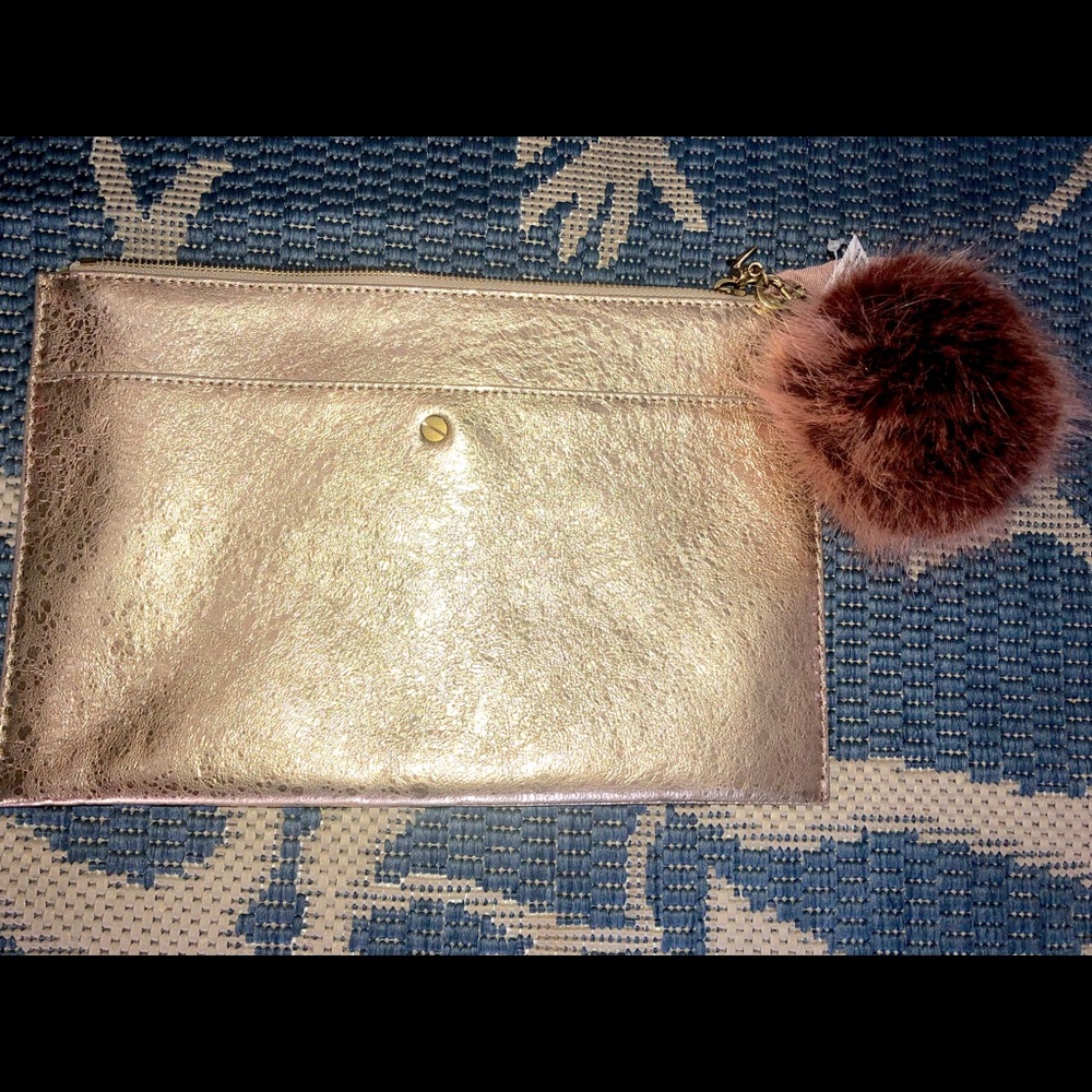 Tory Burch clutch with mink poof with tags